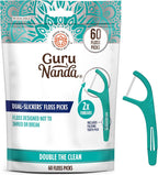 GuruNanda Dual Slickers Floss Picks - Double Threaded Dyneema Dental Floss with Foldable Toothpick for Effective Plaque Removal - Unflavored- 60 Ct