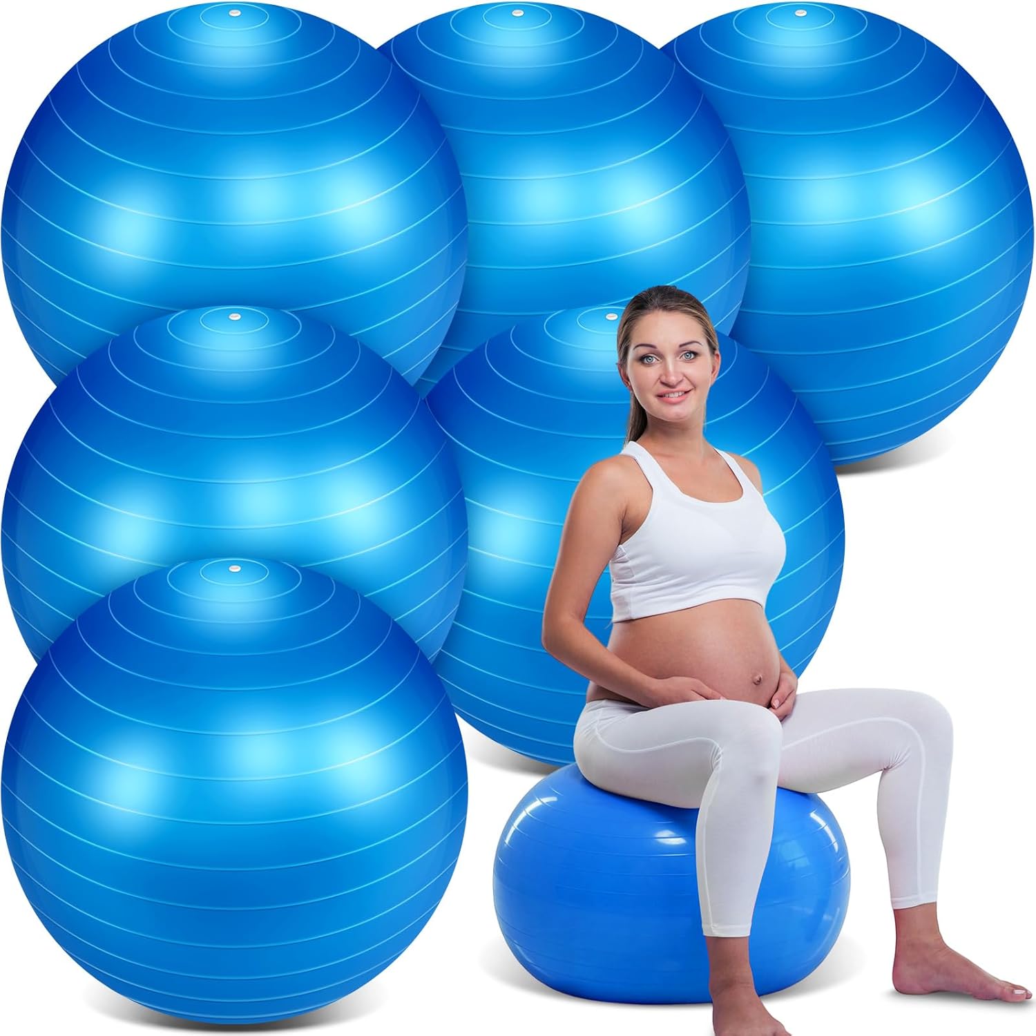 Hungdao 6 Pack Exercise Ball Bulk Inflatable Pregnancy & Workout Ball 22 Inch Heavy Duty Pilates Ball for Yoga Stretching Therapy Balance Physical Fitness