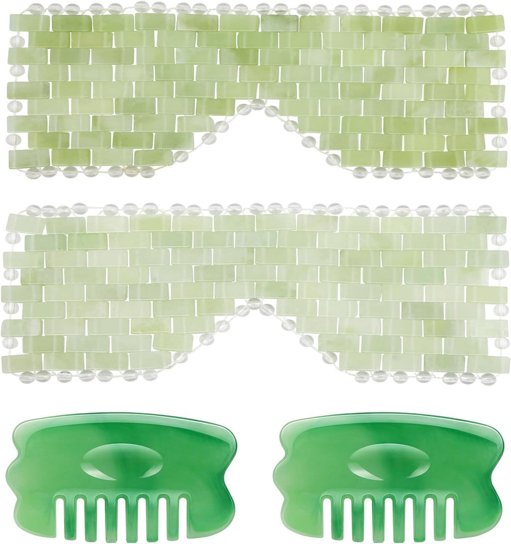 Jade Eye Mask - Resin Scalp Comb 4 Pcs Set, Jade Facial Cooling Mask and Gua Sha Massager Tool for Home Spa/Travel/Skincare Relieve Puffiness, Stress Relief, Anti-Aging Beauty Supplies
