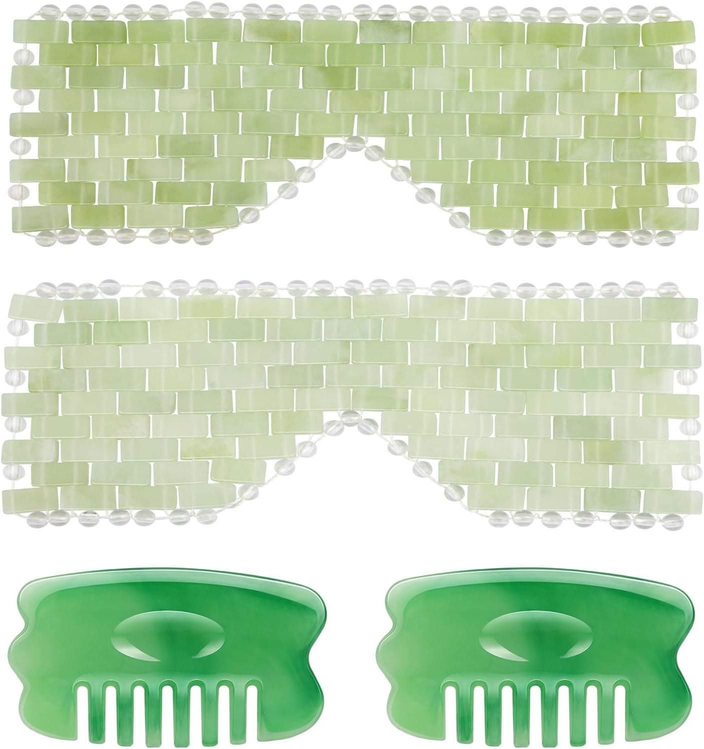 Jade Eye Mask - Resin Scalp Comb 4 Pcs Set, Jade Facial Cooling Mask and Gua Sha Massager Tool for Home Spa/Travel/Skincare Relieve Puffiness, Stress Relief, Anti-Aging Beauty Supplies