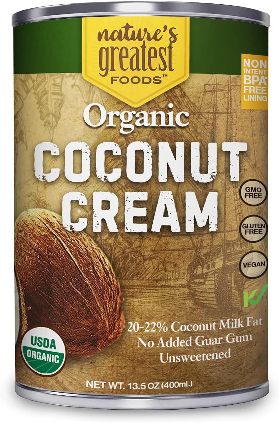 Organic Coconut Cream – NO GUAR GUM, Unsweetened, 20–22% Fat, 13.5 oz (12-Pack) | Nature’s Greatest Foods