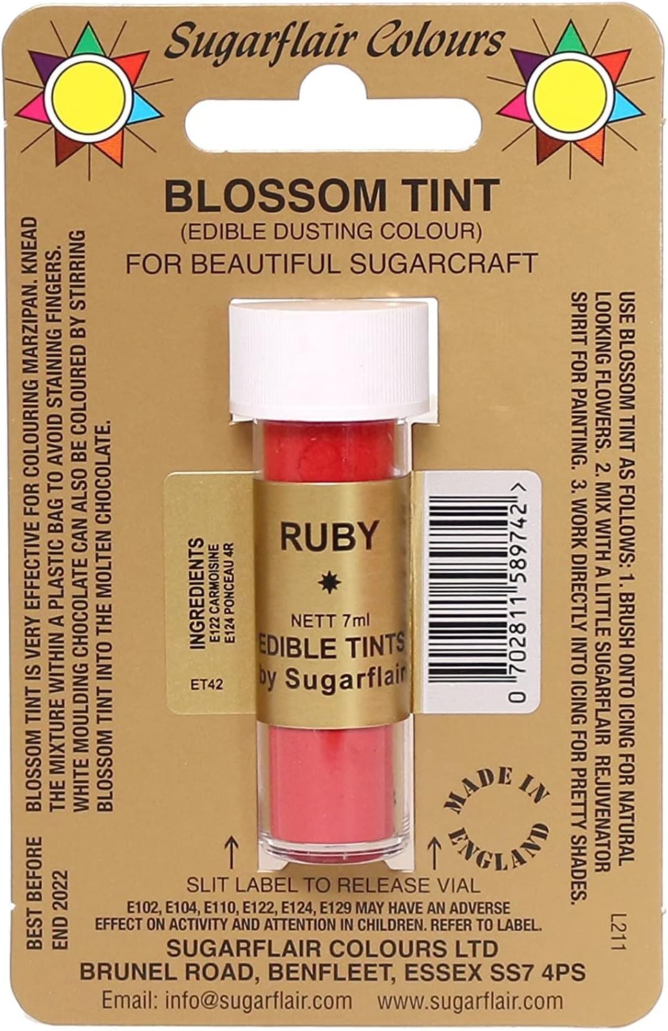 Sugarflair Ruby Edible Blossom Tints Food Colour Colouring Dust Powder