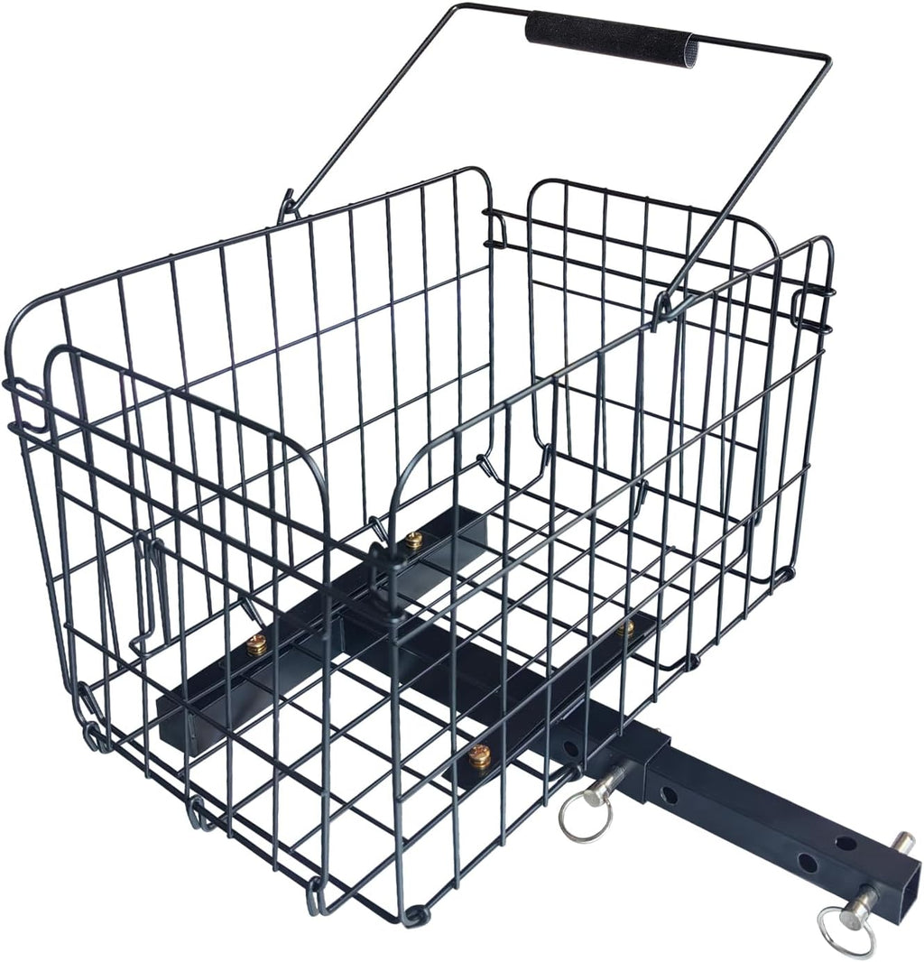 Mobility Scooter Rear Basket, Portable Foldable Metal Accessory Basket (Only Works with Scooters & Power Chairs Equipped with 1" x 1" Hitch Receiver)