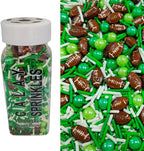 Football Sprinkles for Baking, Edible Sugar Pearl Green White Jimmies Sprinkles for Cake Cupcake Toppers Cookie Donuts Ice Cream Toppings