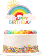1Pc Colorful Rainbow Cake Topper/Cake Flags/Cake Picks - Include Cute Cloud/Sun Kids Child Happy Birthday Baby Shower Party Baking Decoration Supplies1