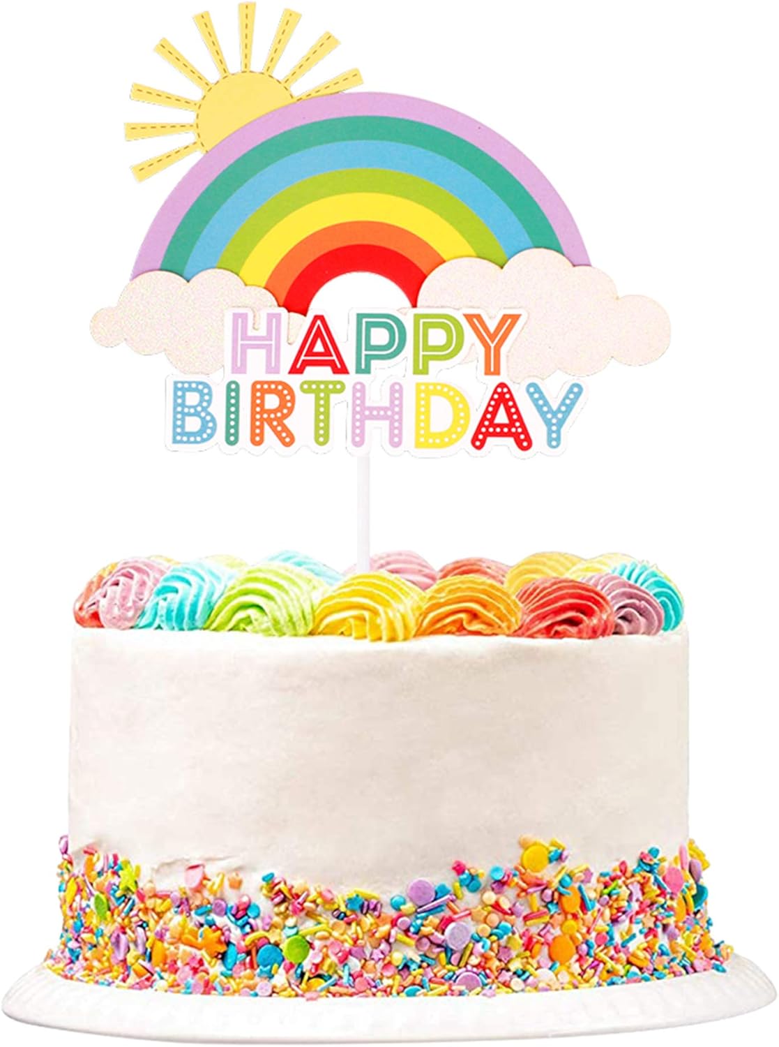 1Pc Colorful Rainbow Cake Topper/Cake Flags/Cake Picks - Include Cute Cloud/Sun Kids Child Happy Birthday Baby Shower Party Baking Decoration Supplies1