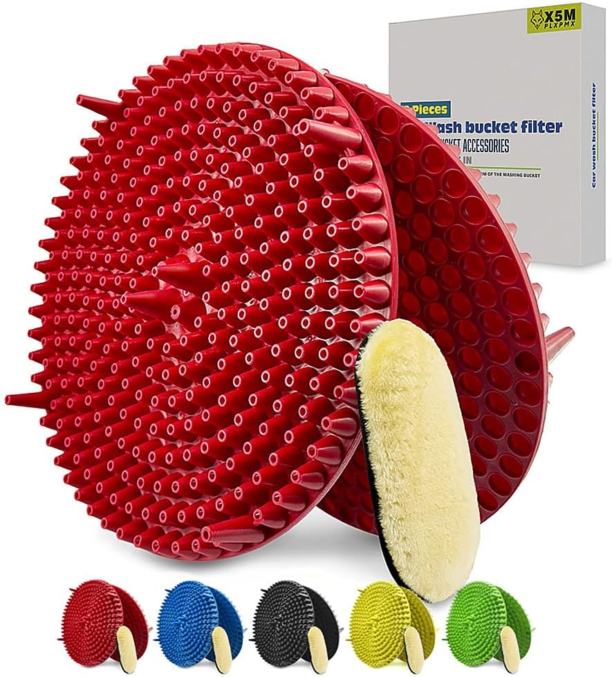 10.4" Heavy Duty Grit Trap (2-Pack) & Wash Mitt Kit - Premium Car Wash Bucket Filter Insert, Dirt Separator, Fits 3-5 Gallon (Red Kit)