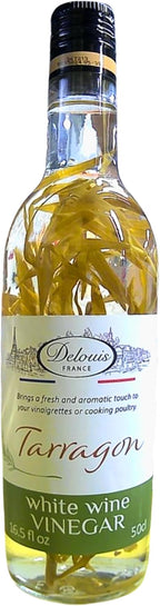 Delouis French Tarragon White Wine Vinegar 16.5 oz (Pack of 1) – Gourmet Estragon Vinegar for Cooking, Salad Dressings & Béarnaise Sauce – Product of France