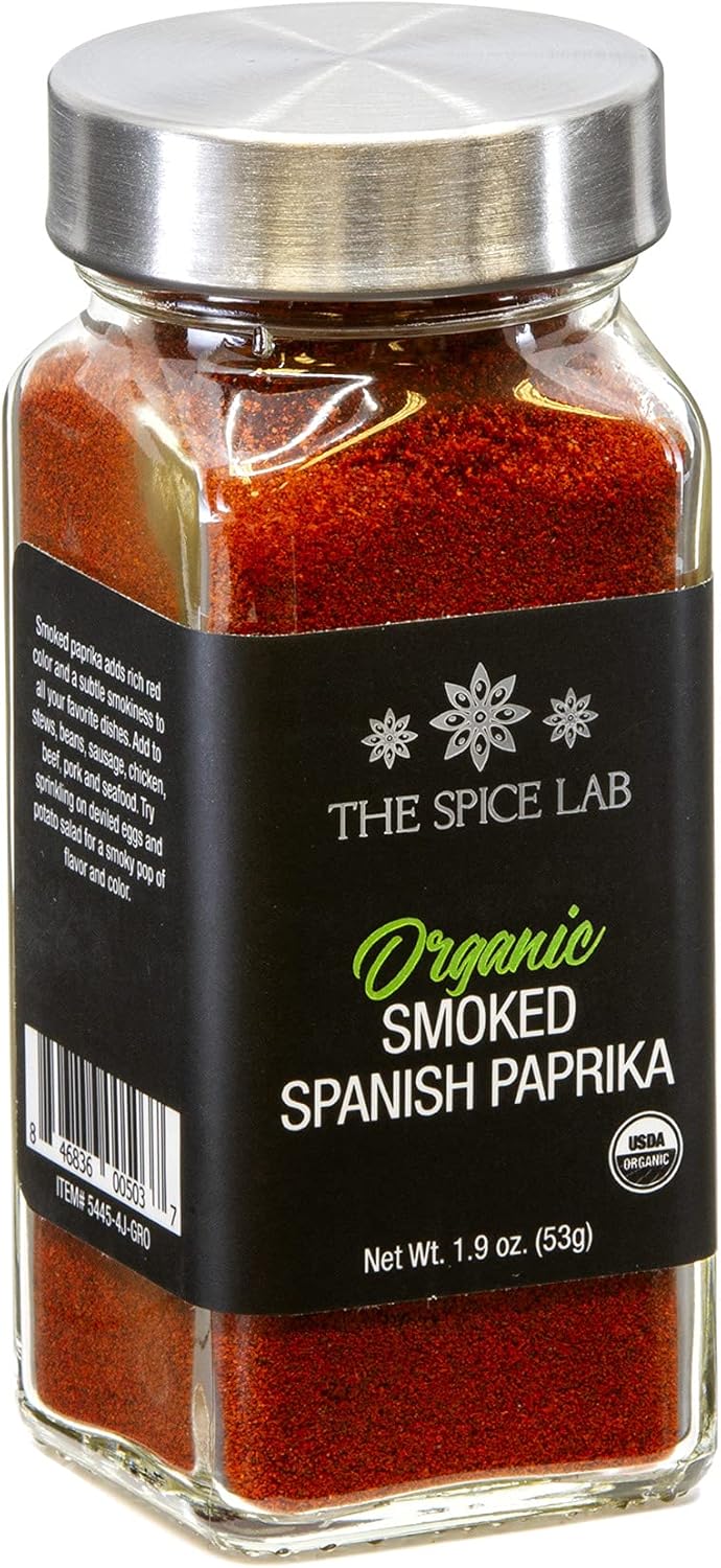 The Spice Lab Organic Smoked Paprika - Vegan Gourmet Spanish Paprika Powder - 1.9 oz French Jar Seasoning Shaker - USDA Organic - Vegan, Kosher, Non GMO & Gluten Free Spice - High Color ASTA 120+