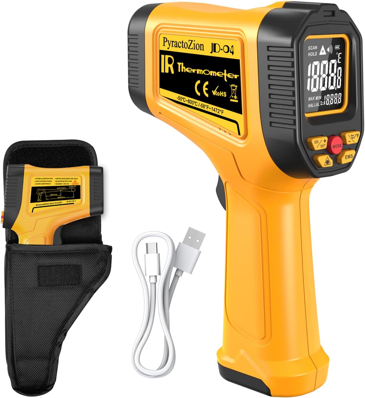 Rechargeable IR Thermometer Gun, -58°F~1472°F Non-Contact Laser Thermometer Gun, High Accuracy Digital Infrared Temperature Gun for Cooking, Griddle, Oven, Meat Food, HVAC, Automotive, Industrial Use