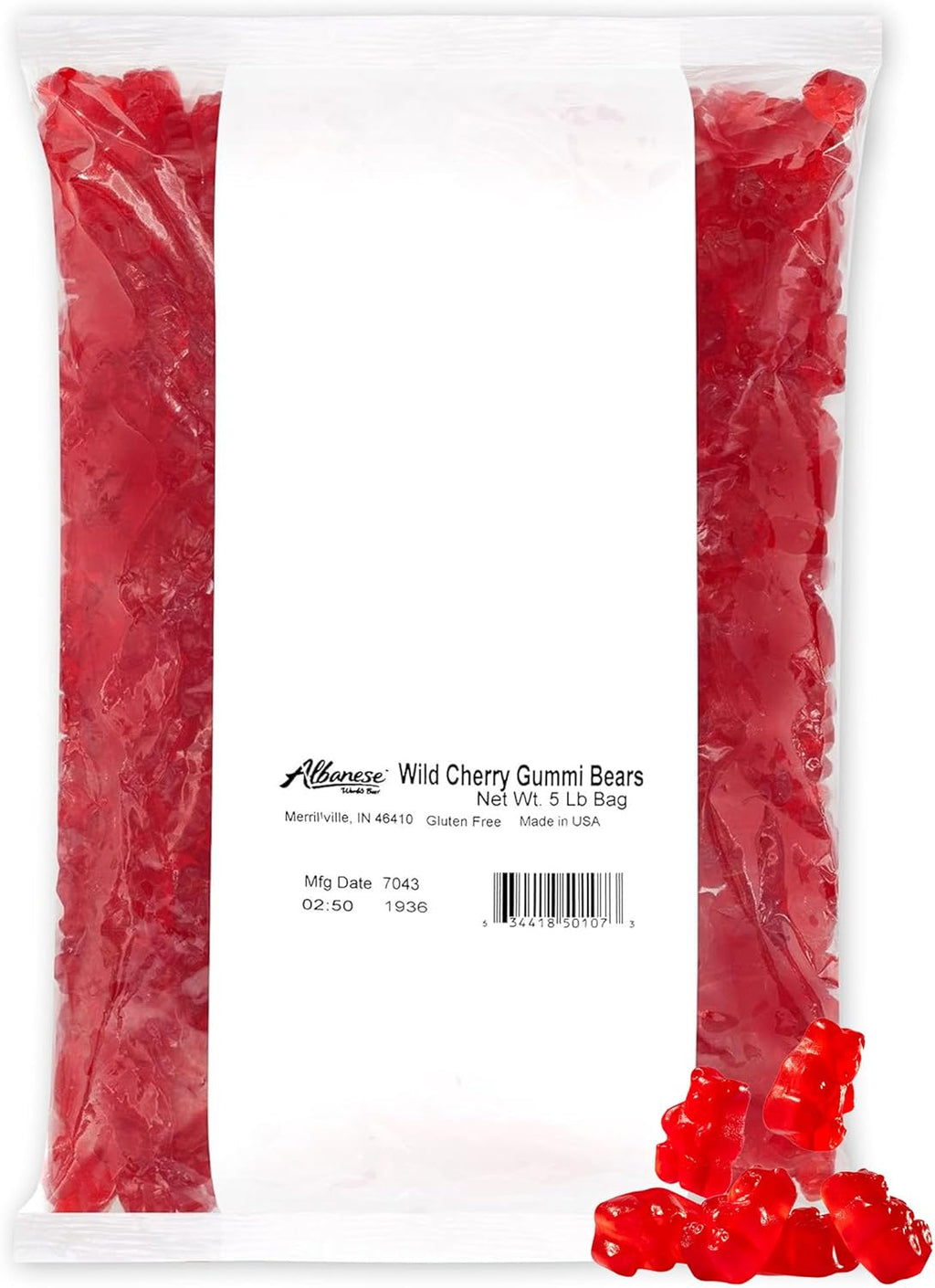 Albanese Candy, Wild Cherry Gummi Bears, 5-pound Bag