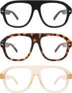 AMOMOMA 3 Pack Retro Blue Light Aviator Reading Glasses for Women Men,Oversized Large Computer Reader Frame AM6163