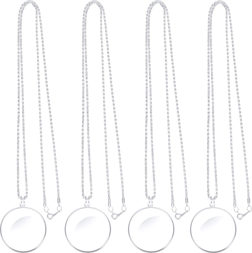 Weewooday 4 Pieces 5.5X Magnifying Glass Necklace Magnifier Necklace Pendant Optical Magnifier with Chain for Library, Reading, Zooming and Jewelry(Silver)