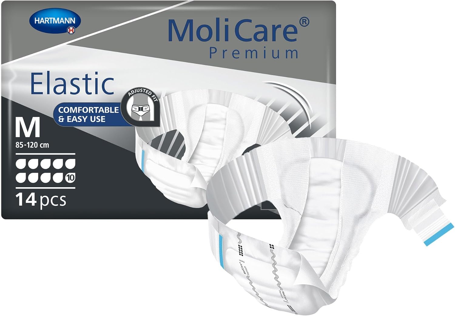 MoliCare Premium Incontinence Brief, 10D - Heavy Absorbency Adult Diaper with Refastenable Tabs - Unisex, Size Medium, 14 Count, 1 Pack