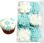 50Pcs Edible Cake Cupcake Toppers Snowflakes Wafer Paper Sprinkles for Christmas Winter Holiday（Blue&White）