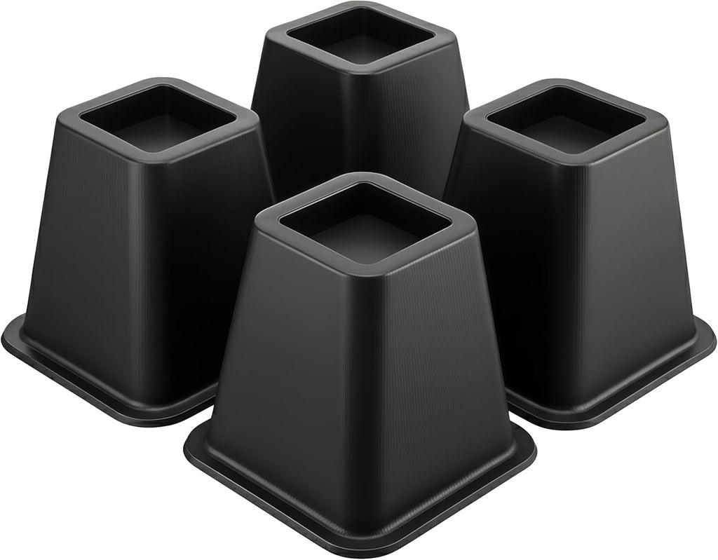 Bed Furniture Riser 4, 5 or 9 inches, Versatile Bed and Furniture Riser - Heavy Duty, Stackable, Supports 550 lbs Each Riser - Set of 8, Black (Black-Set of 4, 6 Inch)