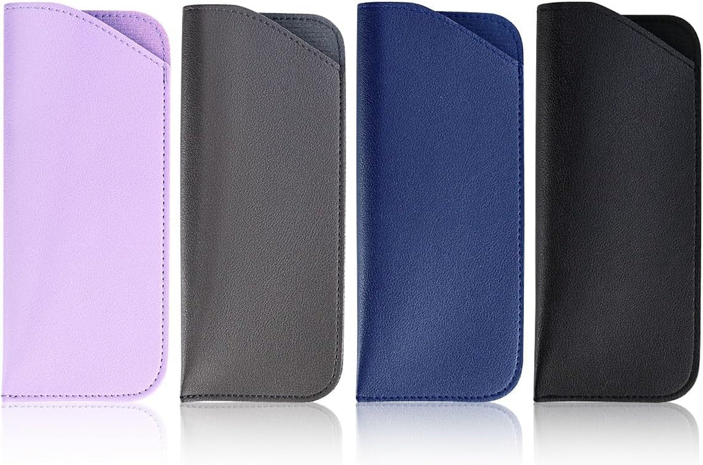 yuntop 4 Pack Soft Leather Glasses Case 7x3 Inch Eyeglasses Pouch Portable PU Leather Glasses Pouch
