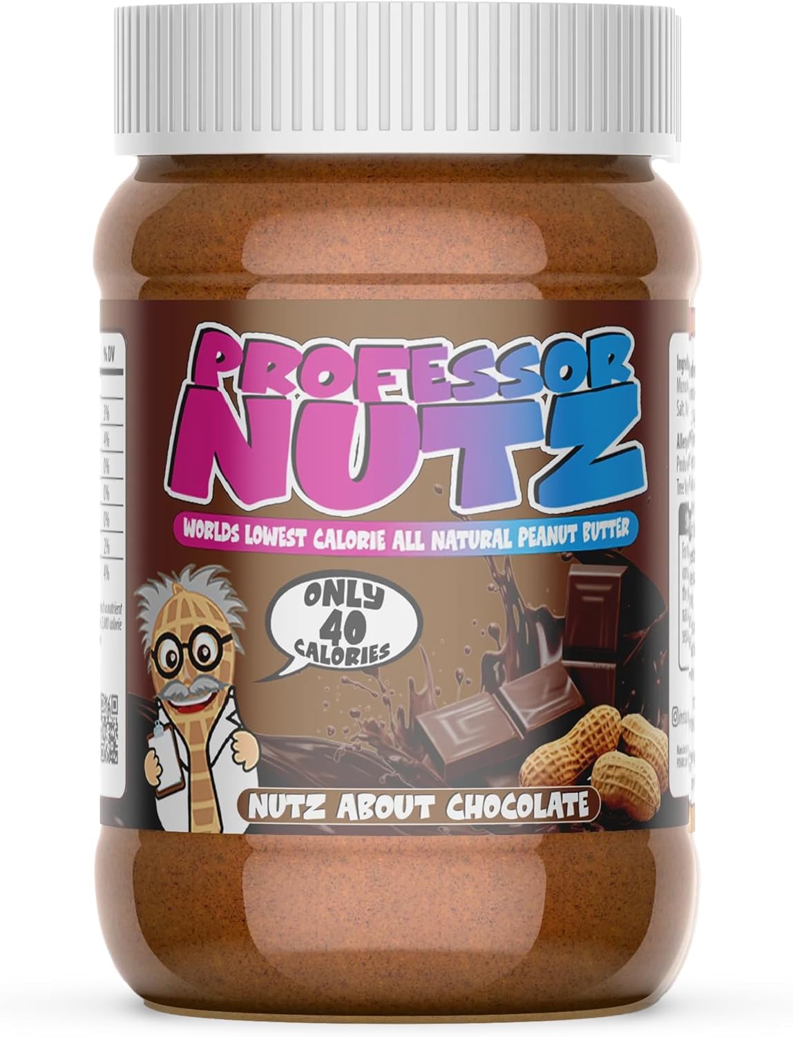 Professor Nutz Organic Peanut Butter- Low Calorie, Nut Butter, Natural Peanut Butter, Natural Fiber, Healthy Peanuts, Great source of Protein, 30 Essential Vitamins (12.41 Oz, Chocolate)