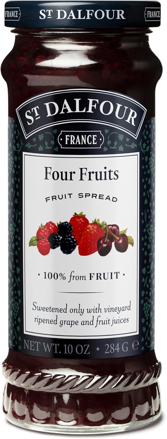 St. Dalfour Four Fruits Spread 6 Pack, 100% from Fruit, No Cane Sugars, No Corn Syrups, 10 oz Jars