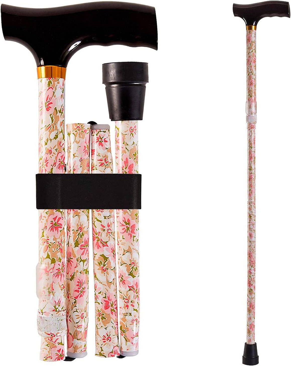 DMI Sports Walking Cane or Stick, Foldable Cane for Men, Women, Seniors and Handicapped Adjusts from 33-37" in 1 inch increments with Ergonomic Wood Handle,Supports up to 250 Pounds