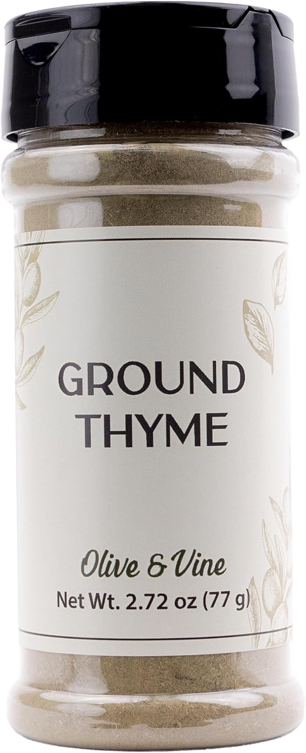 Olive & Vine Ground Thyme, Earthy & Aromatic, Seasoning for Roasts, Soups, and Stews, with Rich Tradition, Authentic Taste, For Global Recipes (2.72 Ounce)