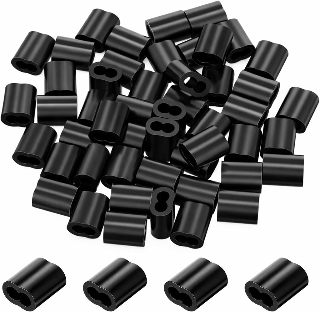 1/8" Aluminum Crimping Loop Sleeve Black Cable Ferrule Wire Rope Crimping Loop Sleeves Cable Crimps Wire Ferrules for Cables Wires Rope 50Pcs (M3)