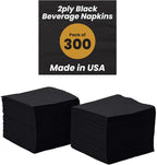 Perfectware 2-Ply Black Beverage Napkins - 300 Count Cocktail Napkins, 10 x 10 Inches