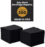 Perfectware 2ply Black Beverage Napkins. 300 Count 2Ply Cocktail Napkins. 10 x 10 Black Beverage Napkin.