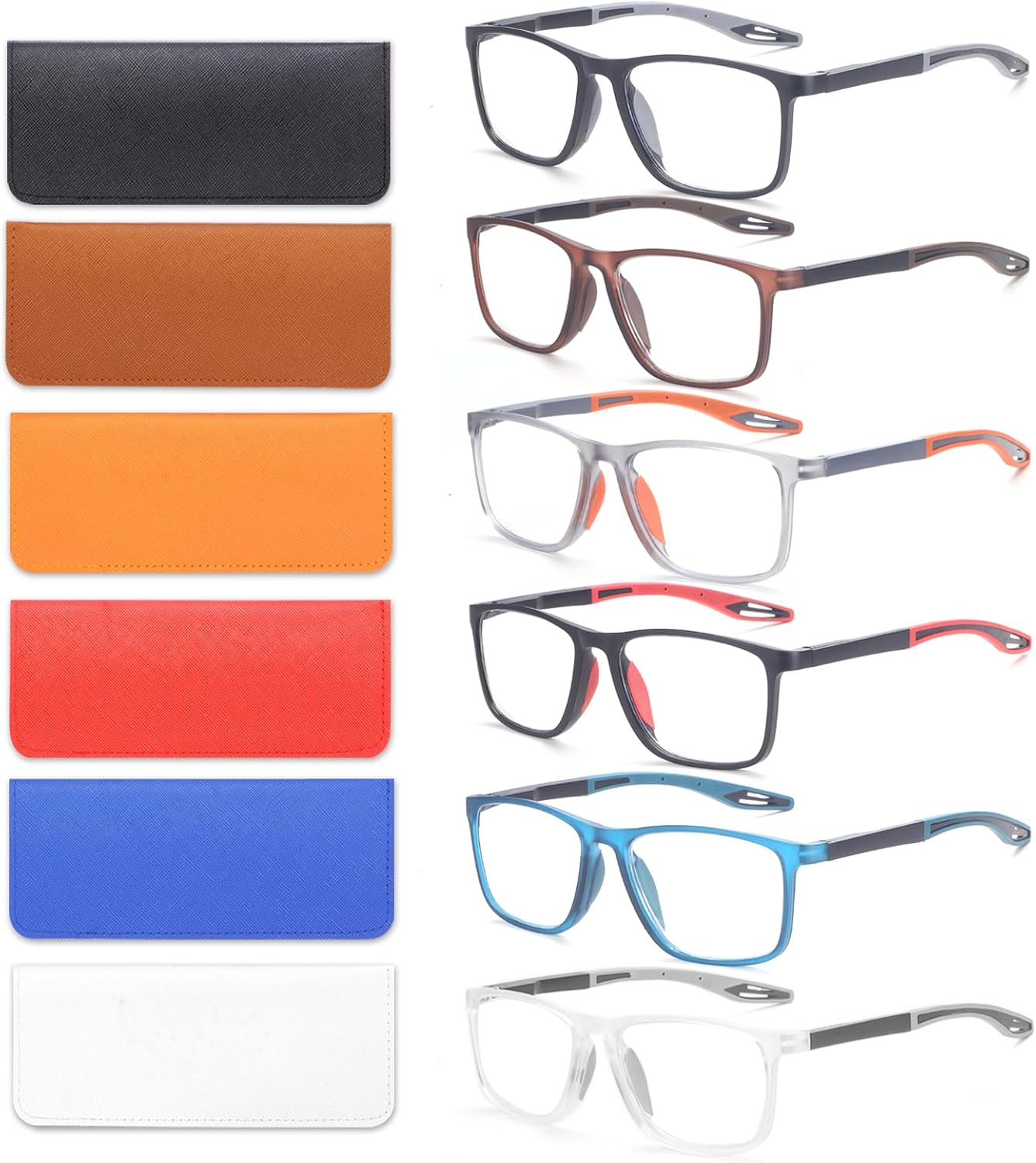 BLOEXCLU 6 Pack Reading Glasses for Men Sports Style Blue Light Blocking Readers with Spring Hinge Women Eyeglasses