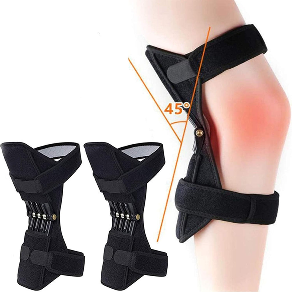 Powerlift Knee Protection Booster, Knee Booster Joint Support Pad Spring Knee Strap Brace for Hiking, Running, Climbing Stairs, Gym Squats (Black)