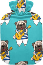 Pug Playing Guitar Hot Water Bottles with Soft Velvet Cover Hot Water Bag for Neck and Shoulder Pain Relief Small