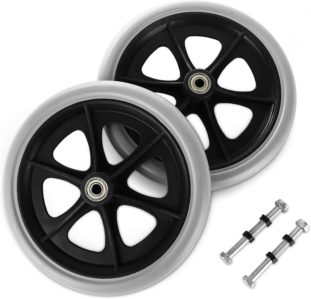 LANIAKEA 2PCS Replacement Wheelchair Wheels 8inch Wheelchair Front Wheels Anti-Slip Rubber Rollator Wheel for Wheelchairs, Walkers, Rollators (Grey)