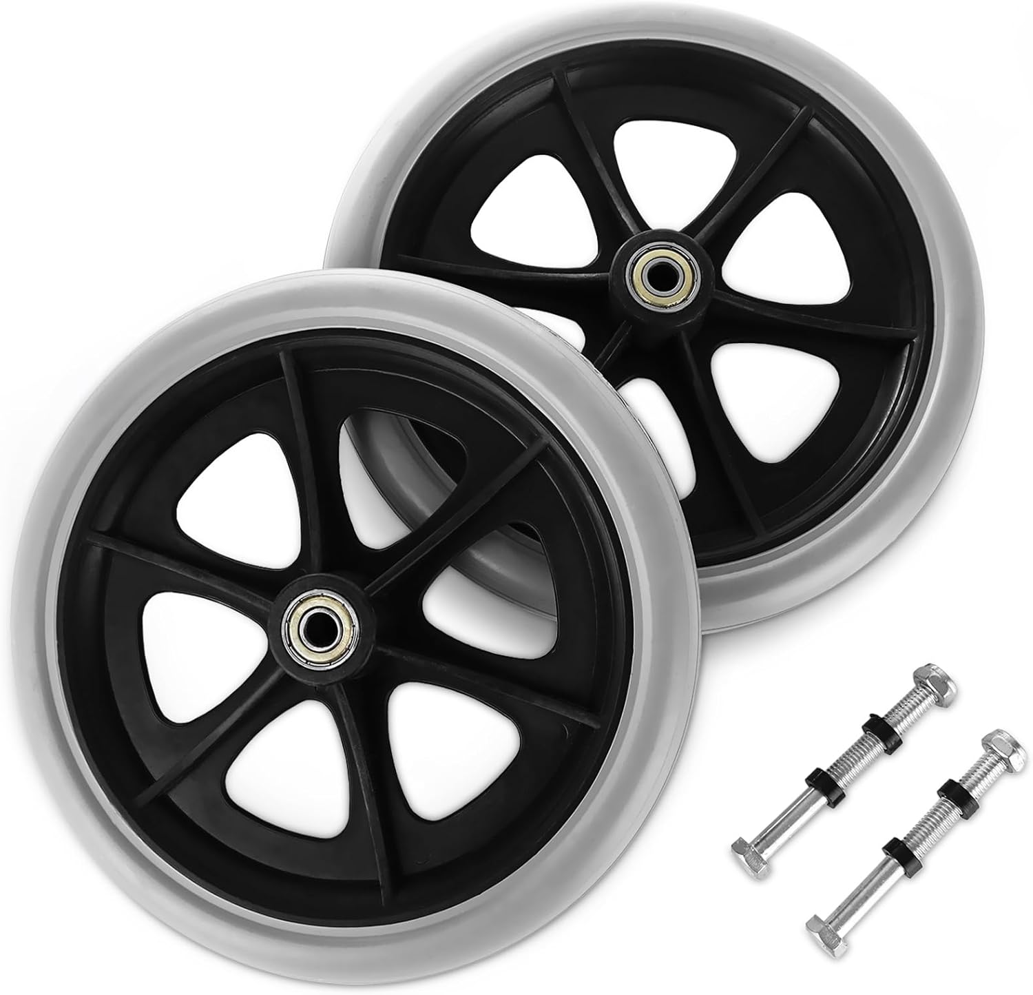LANIAKEA 2PCS Replacement Wheelchair Wheels 8inch Wheelchair Front Wheels Anti-Slip Rubber Rollator Wheel for Wheelchairs, Walkers, Rollators (Grey)