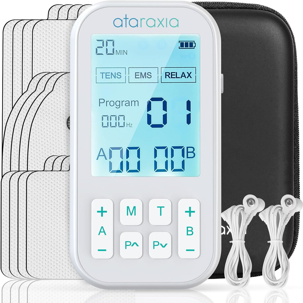 TENS Unit Muscle Stimulator, 3-in-1 EMS Massager Machine, Masajeador Muscular Electrico with 60 Modes, for Gradual Shoulder, Sciatica, Muscle Relaxation,Relieve Back Pain, with 12 TENS Pads