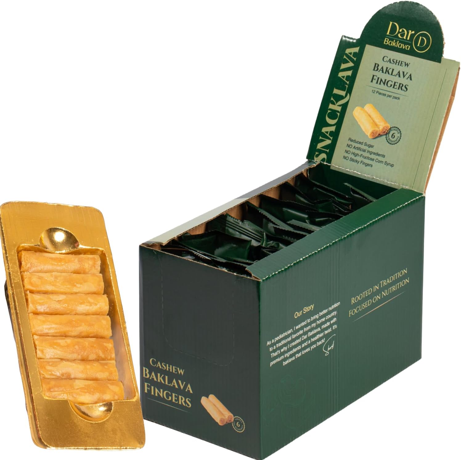 Snacklava Cashew Baklava Fingers - 20 Pack (240 Pieces) - No Artificial Ingredients, Colors or Preservatives - Premium Handmade Pastries