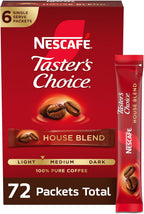 NESCAFÉ Taster's Choice, Instant Coffee Packets, Light Medium Roast Coffee, House Blend, 12 Boxes (72 Packets)