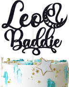 Leo Baddie Cake Topper, Big Leo Energy Cake Decor, It's Leo Birthday, 12 Constellation Zodiac Themed Birthday Party Decorations, Black Glitter