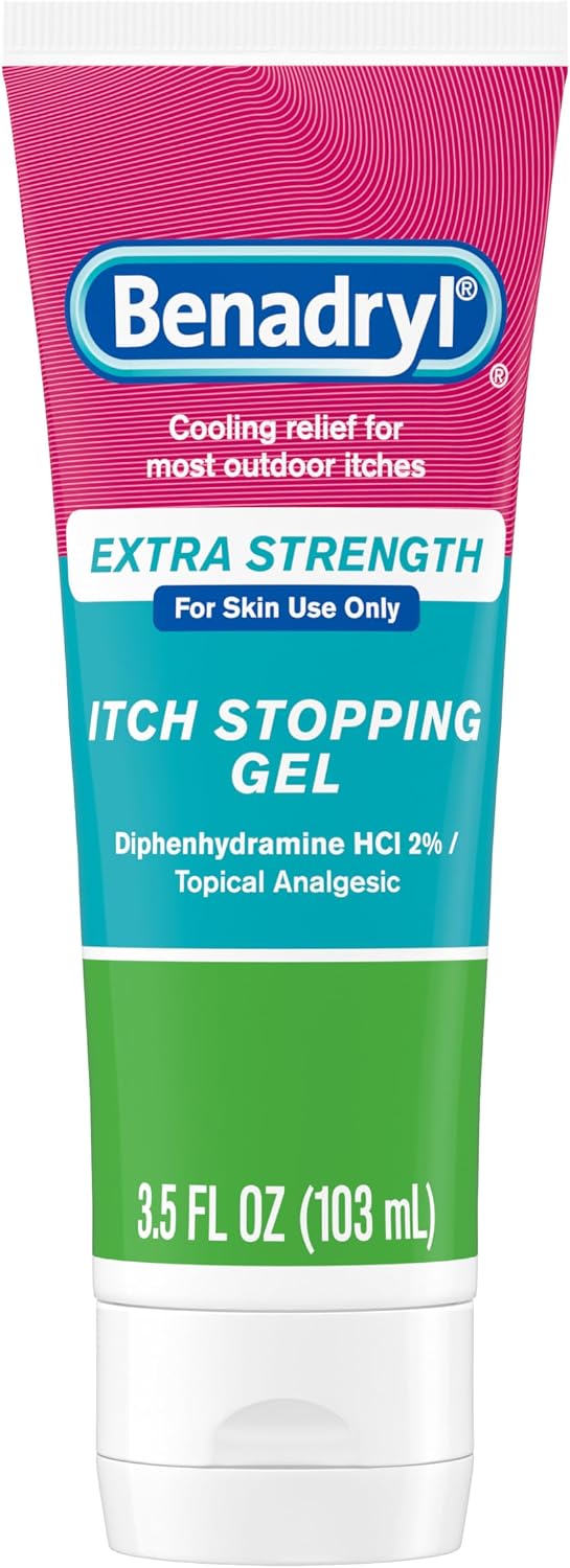Benadryl Topical Itch Relief Gel, Extra Strength, Contains 2% DIPHENHYDRAMINE HCL, Soothing Relief from SCRAPES, Insect Bites, Sunburn, Poison Ivy and More, Great for Outdoors, 3.5 FL OZ