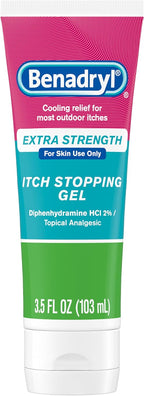 Benadryl Topical Itch Relief Gel, Extra Strength, Contains 2% DIPHENHYDRAMINE HCL, Soothing Relief from SCRAPES, Insect Bites, Sunburn, Poison Ivy and More, Great for Outdoors, 3.5 FL OZ