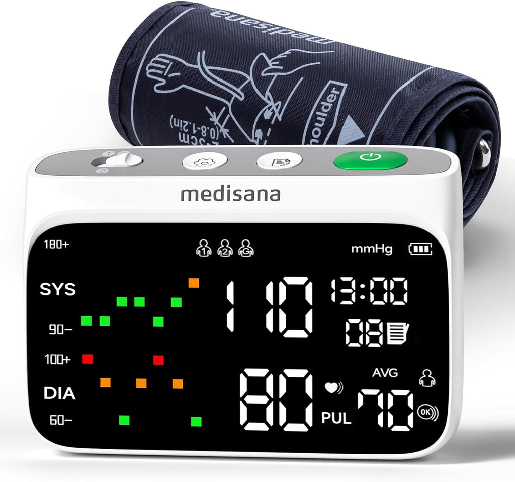 Medisana Blood Pressure Monitors for Home Use, Rechargeable Upper Arm Blood Pressure Monitor with Large LED Backlit Display, Adjustable Blood Pressure Cuff 9-17" with 2×110 Sets Memory(NO Bluetooth)