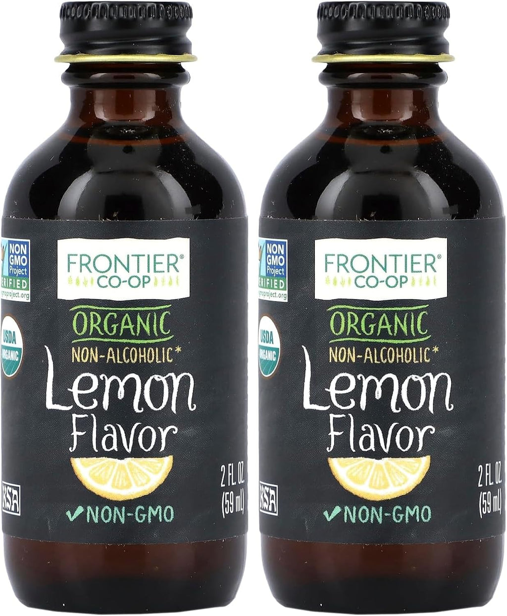 Frontier Co-op Organic Lemon Flavor, 2 Ounce Glass Jar, Tart Citrus Flavor for Desserts, Smoothies, Tea, and More (Pack of 2)