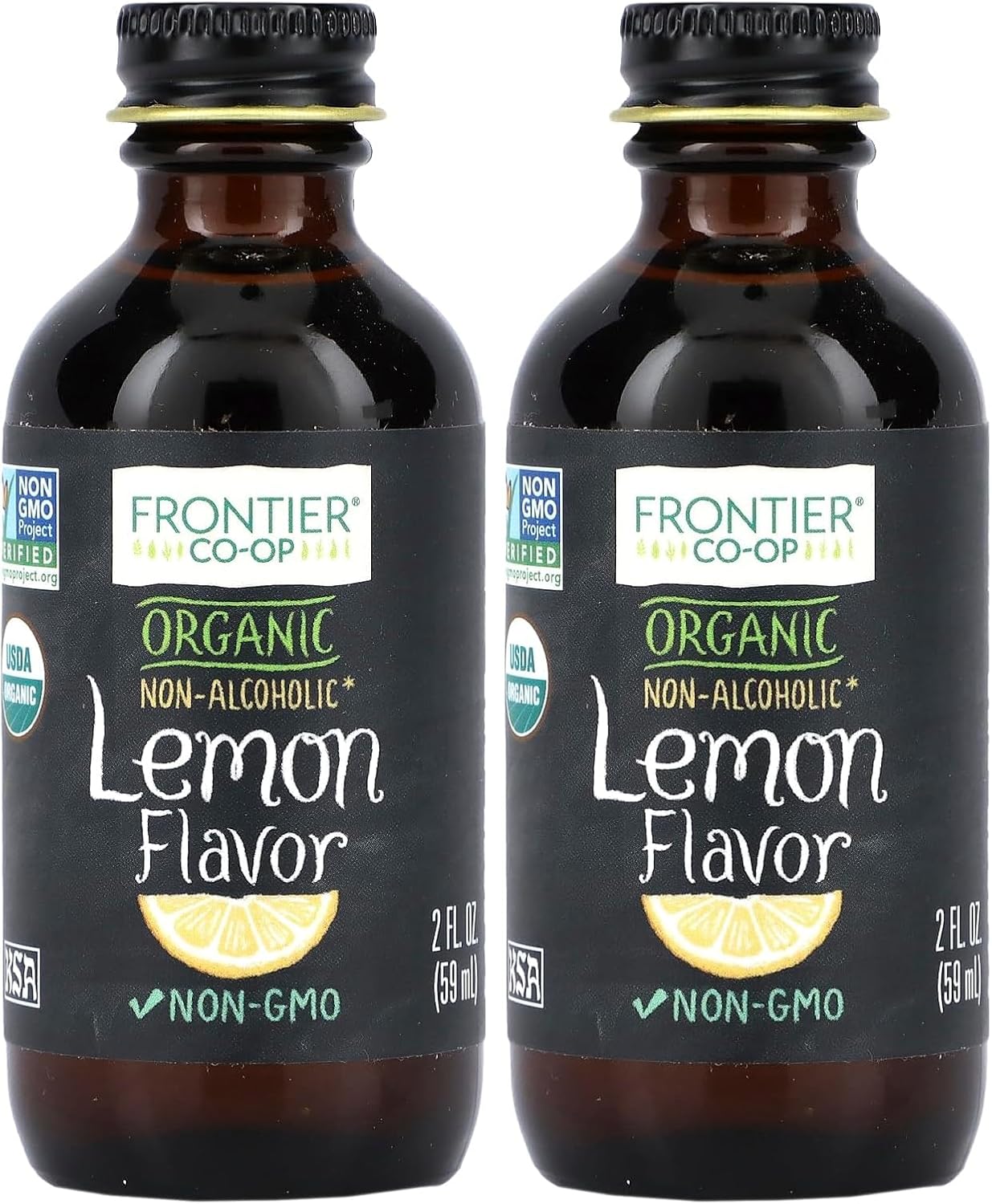 Frontier Co-op Organic Lemon Flavor, 2 Ounce Glass Jar, Tart Citrus Flavor for Desserts, Smoothies, Tea, and More (Pack of 2)