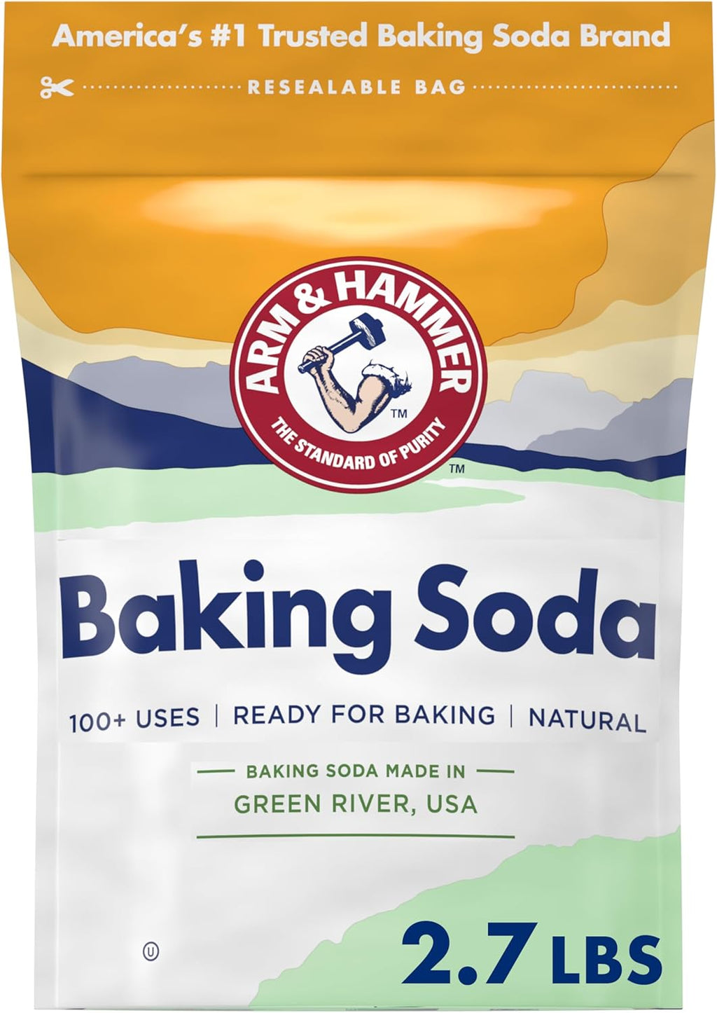 ARM & HAMMER Baking Soda Made in USA, Ideal for Baking, Pure & Natural, 2.7lb Bag