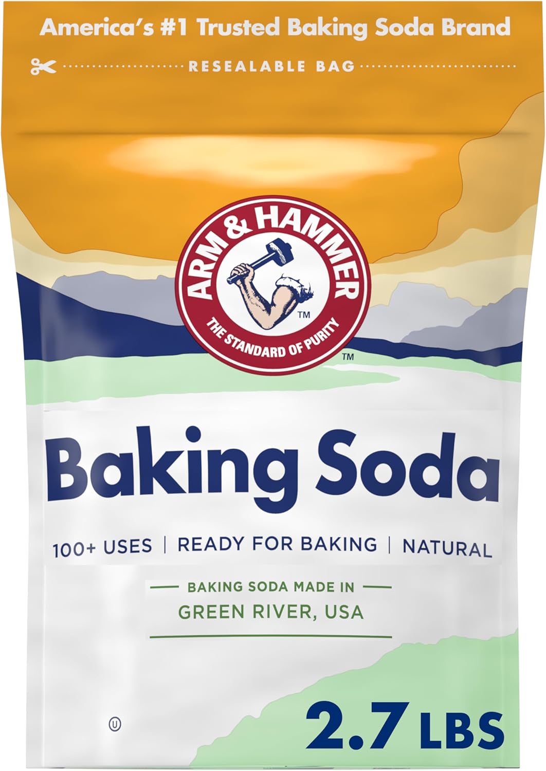 ARM & HAMMER Baking Soda Made in USA, Ideal for Baking, Pure & Natural, 2.7lb Bag