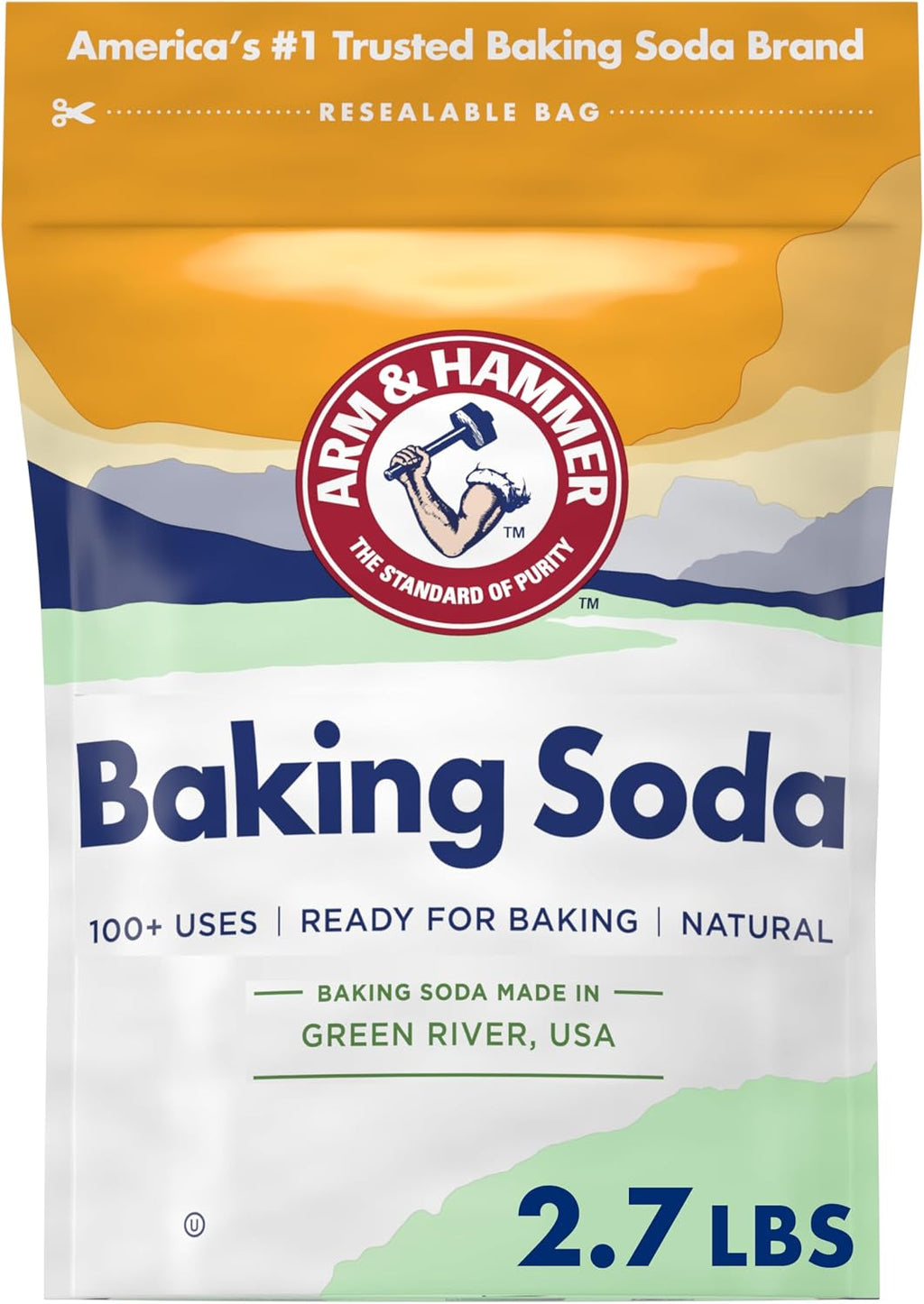 ARM & HAMMER Baking Soda, Multi-Purpose 100% Pure Sodium Bicarbonate Powder for Cooking, Baking, Cleaning, Laundry, Deodorizing, DIY & More, 2.7 Lbs