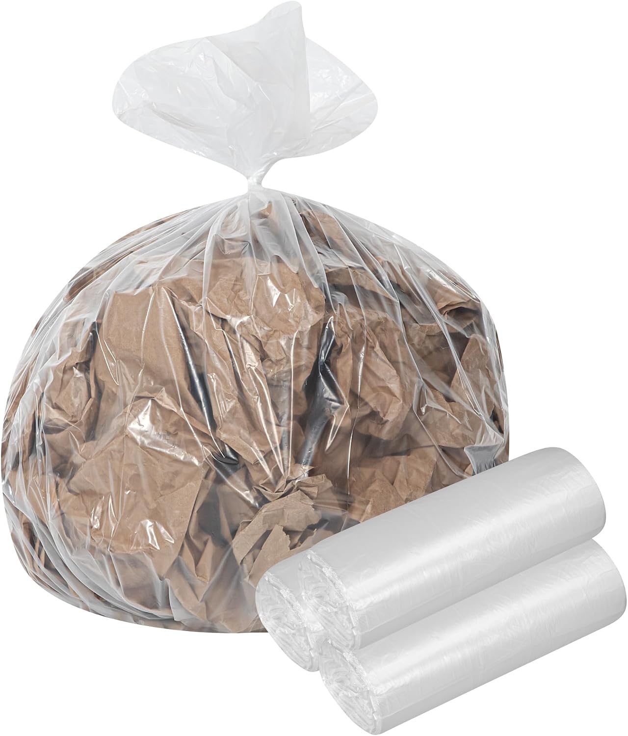 Restaurantware-RW Clean, 45 Gallon Trash Bags, 100, Light-Duty Garbage Can Liners- Fits 40-45 Gallon Trash Cans, Stretchable, Clear, Plastic, Bin liners with Star Seal Bottom,