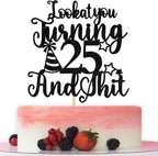 Happy 25th Birthday Cake Topper, 25th Birthday Cake Decor, Cheers to 25 Years, Hello 25, Funny 25th Birthday Party Decorations, Black Glitter