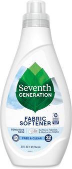 Seventh Generation Laundry Fabric Softener Liquid, Free & Clear, Reduces Static, 32 Fl Oz