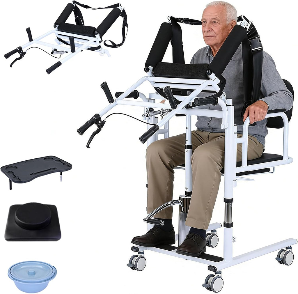 Patient Lift Transfer Chair for Home,Hydraulic Patient Lift Chair with Adjustable Height & 180° Open Design,Home Care Mobility Transfer Chair for Elderly Adults, 440 lb Capacity (White)