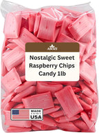 Old Fashioned Raspberry Chips Candy 1lb - Nostalgic Sweet Treat with Crispy Texture - Perfect for Sweet Treats Gift, Celebrations, and Holiday Festivities, (Raspberry)